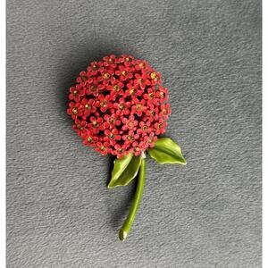 Vintage Weiss Red Enamel Flower Brooch Rhinestone Gold Tone Floral Pin P016
